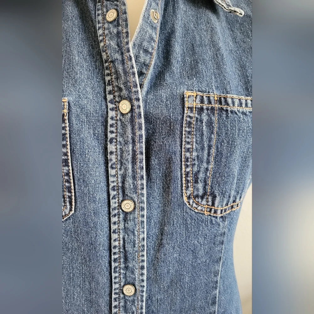 GAP vintage Y2K Denim Button/Snap down dress with Pockets sz 8 - Picture 5 of 6